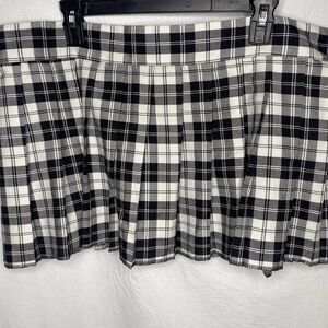 Plaid Pleated Wrap Mini Skirt Academia Goth Grunge Cosplay Women XL Black White